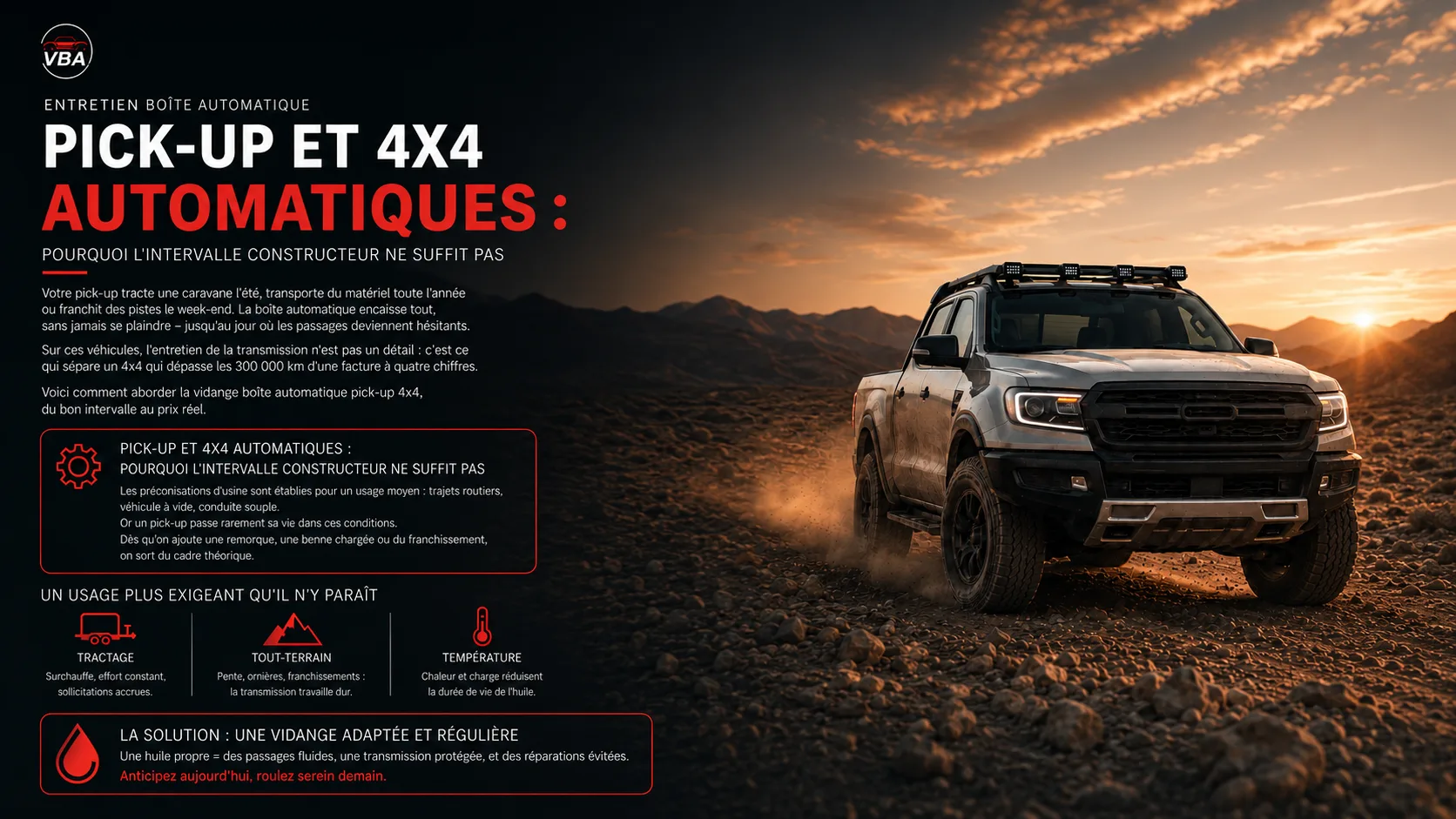Vidange boîte automatique pick-up 4x4 : Hilux, Ranger, D-Max – illustration