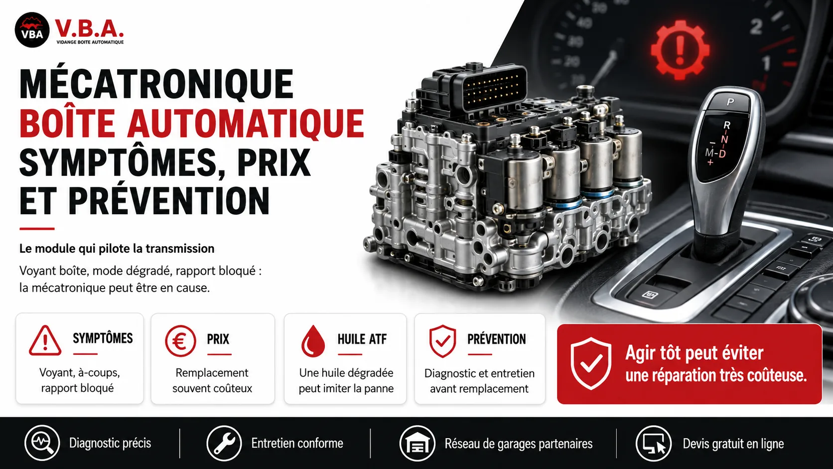 Mécatronique boîte automatique : symptômes, prix et prévention – illustration