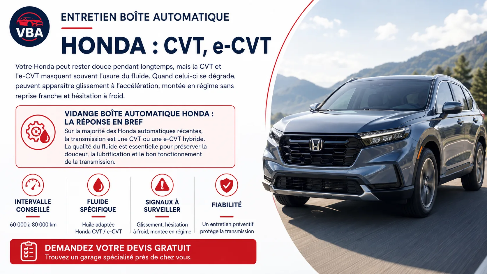 Vidange boîte automatique Honda : CVT, e:HEV et Aisin – illustration