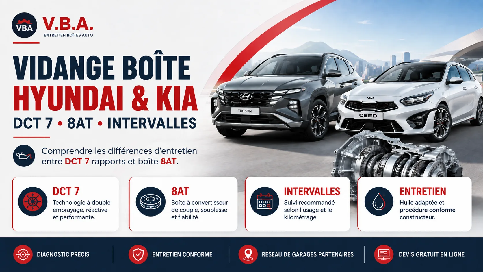 Vidange boîte automatique Hyundai Kia : DCT 7 et 8AT – illustration