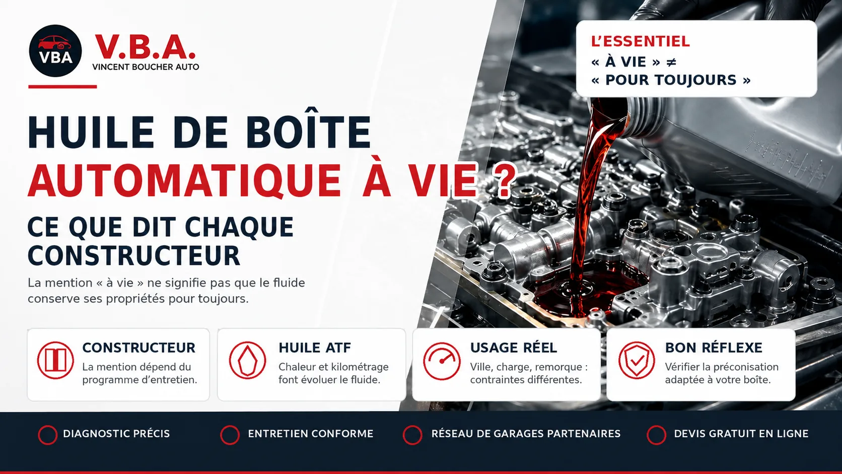 Huile boîte automatique à vie : ce que dit chaque constructeur – illustration