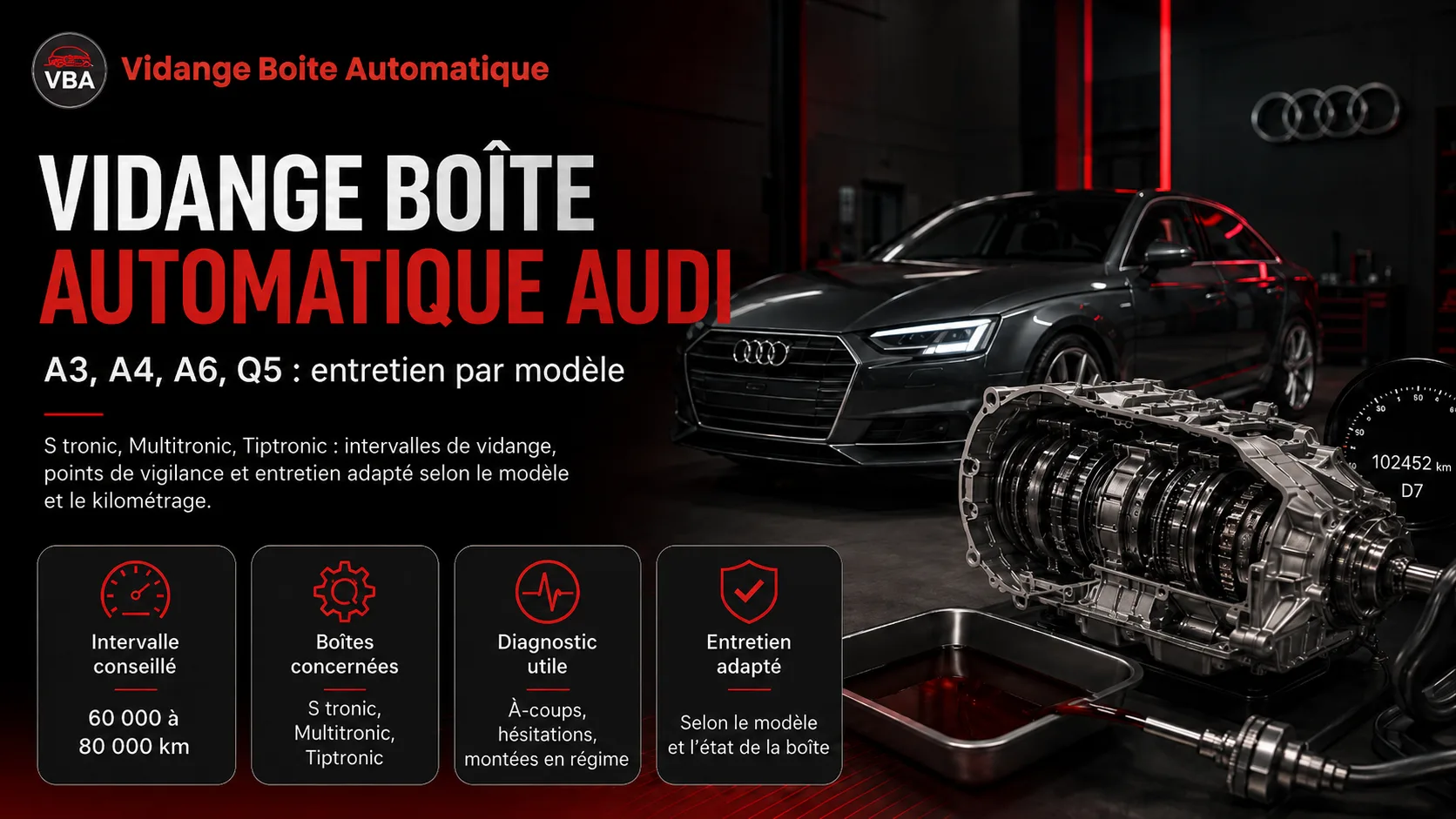 Vidange boîte automatique Audi : A3, A4, A6, Q5 par modèle – illustration