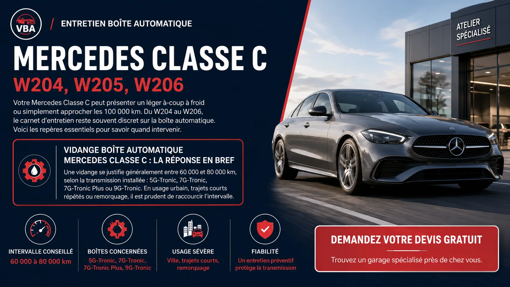 Vidange boîte automatique Mercedes Classe C : W204, W205, W206 – illustration