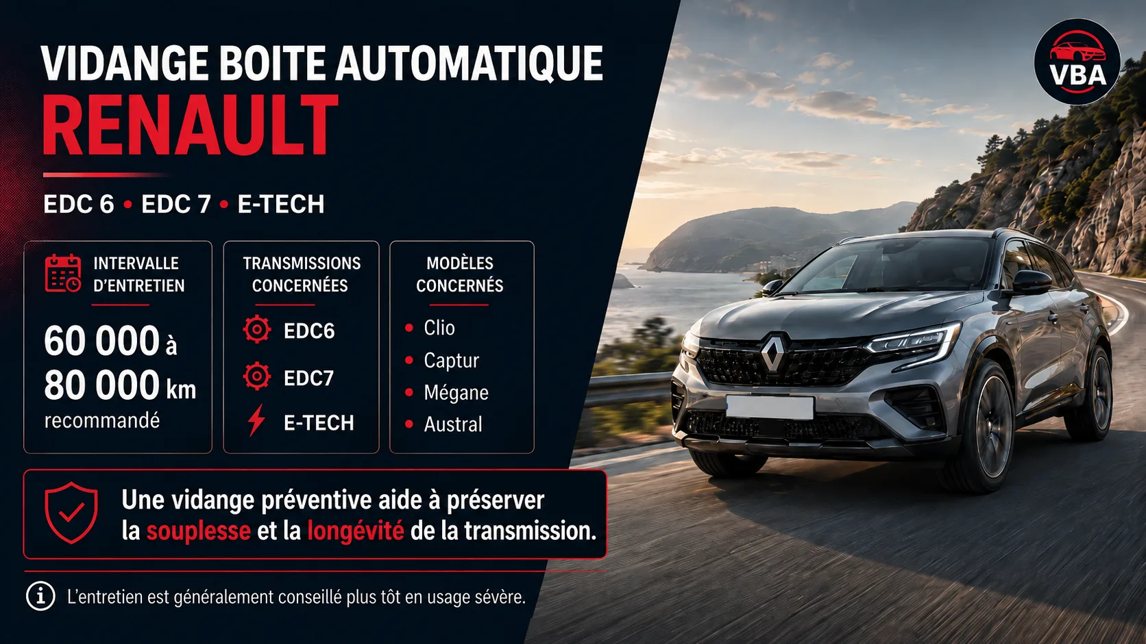 Vidange boîte automatique Renault : EDC 6, EDC 7 et E-Tech – illustration