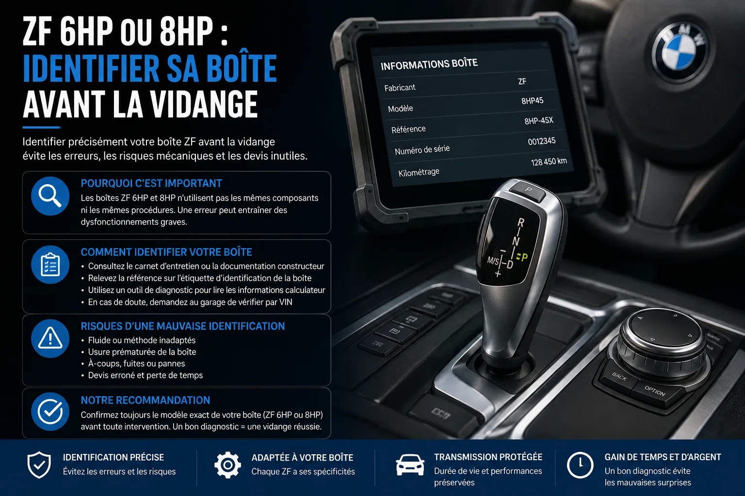 ZF 6HP ou 8HP : identifier sa boîte avant la vidange – illustration