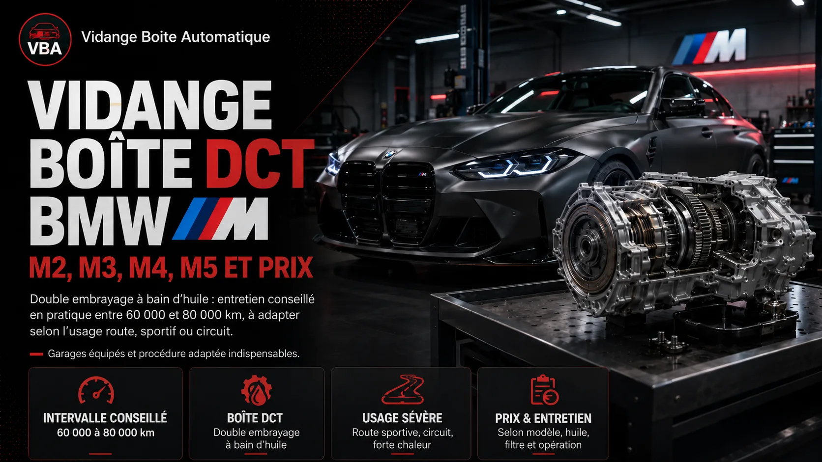 Vidange boîte DCT BMW M : M2, M3, M4, M5 et prix – illustration
