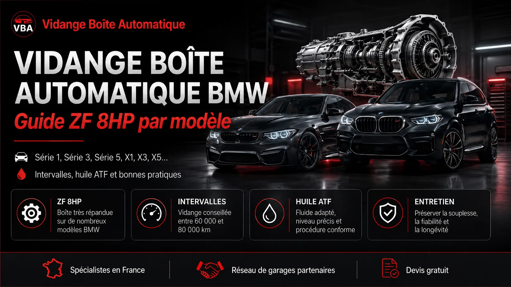 Vidange boîte automatique BMW : guide ZF 8HP par modèle – illustration