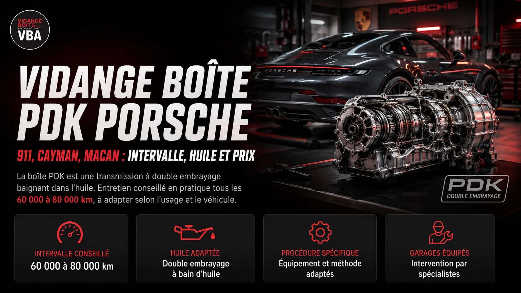 Vidange boîte PDK Porsche : intervalle, huile et prix – illustration