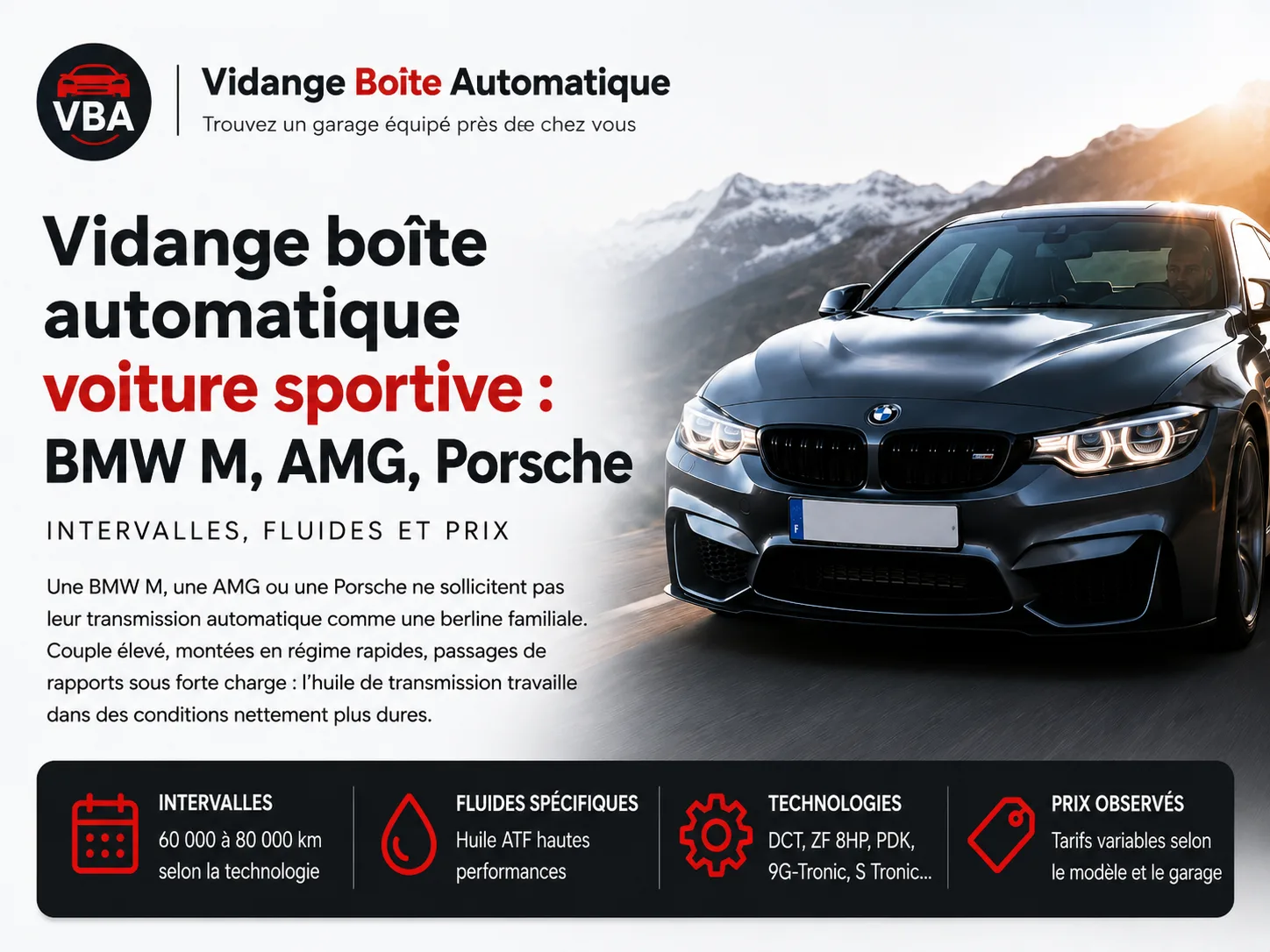 Vidange boîte automatique voiture sportive : BMW M, AMG, Porsche – illustration