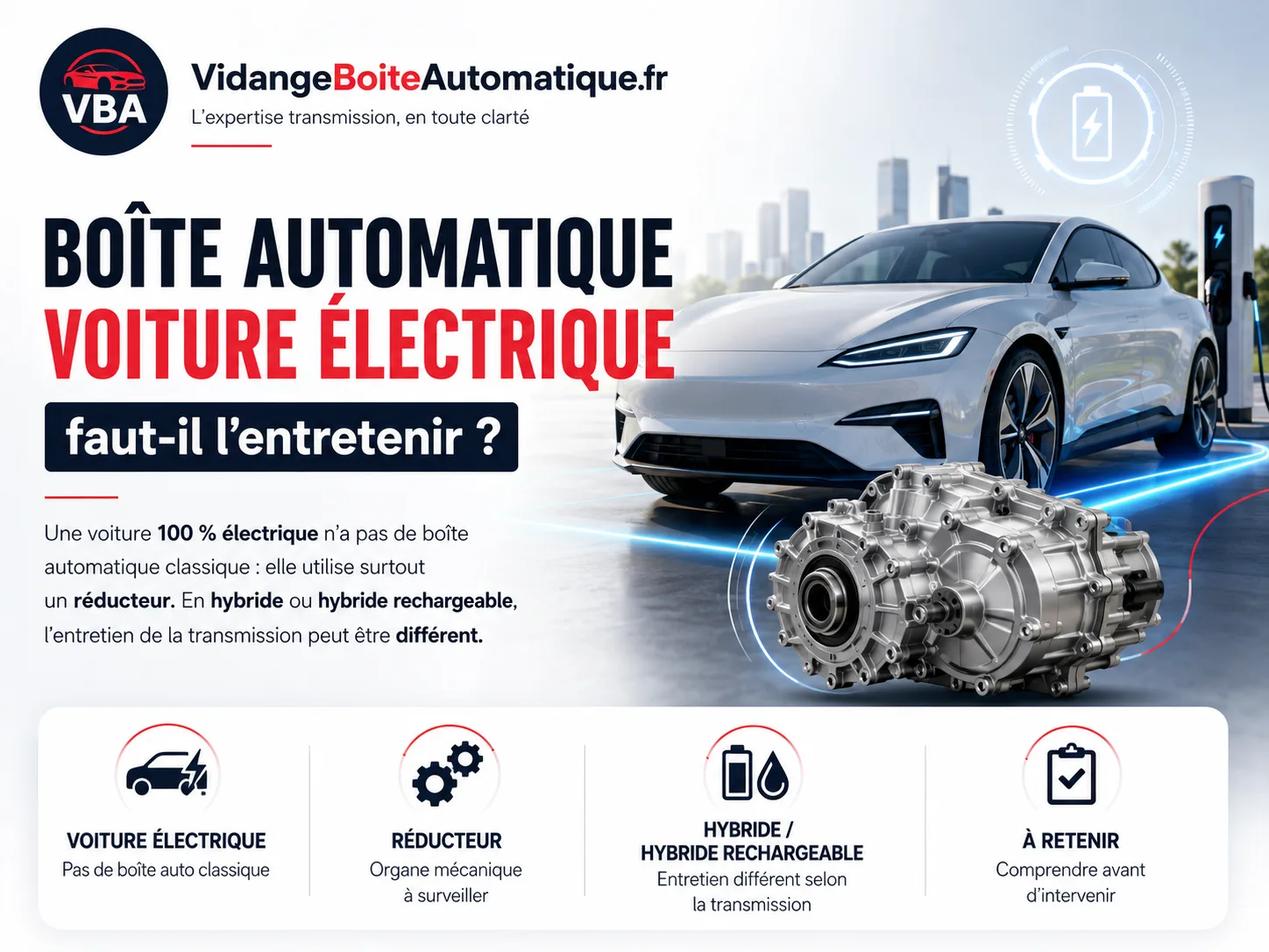 Boîte automatique voiture électrique : réducteur et entretien – illustration