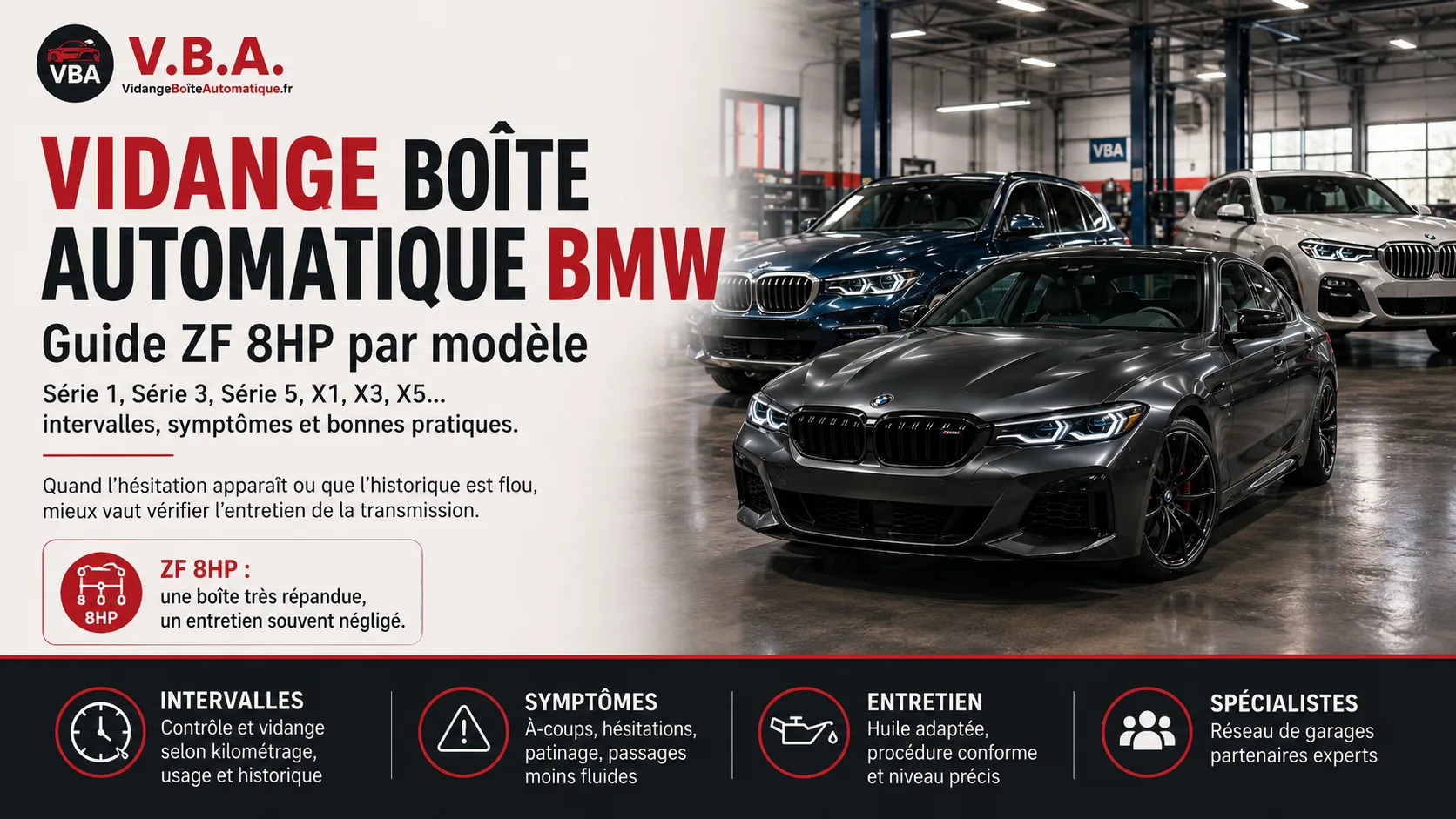 Vidange boîte automatique BMW : guide ZF 8HP par modèle – illustration