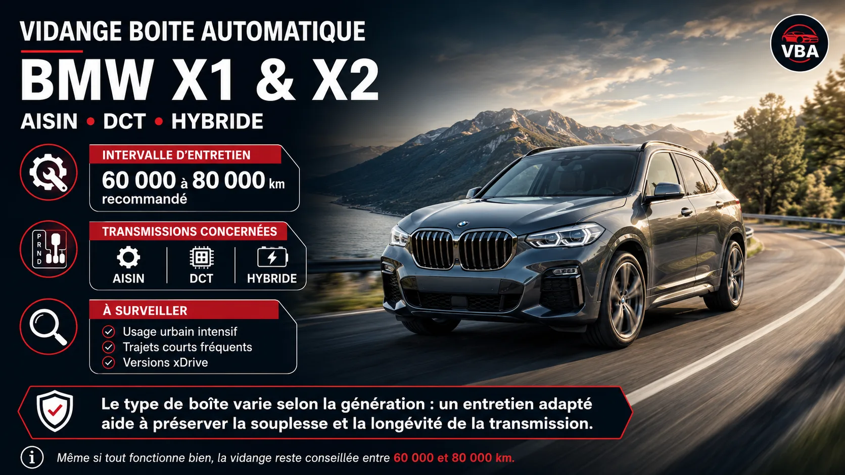 Vidange boîte automatique BMW X1 et X2 : Aisin, DCT, hybride – illustration