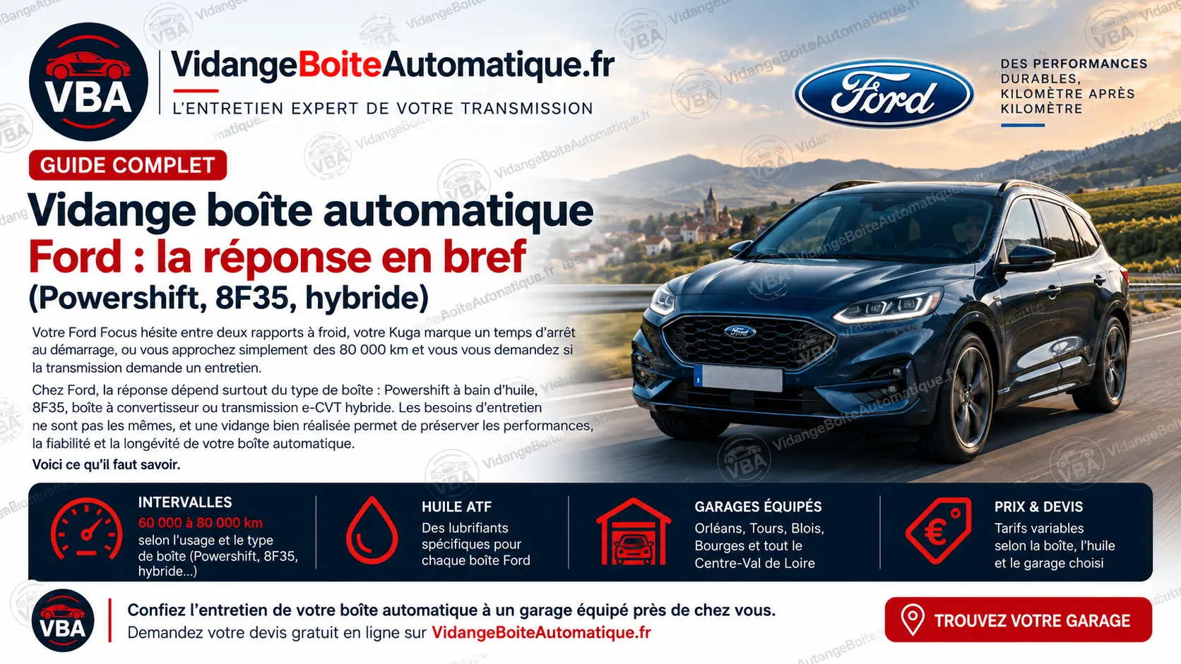Vidange boîte automatique Ford : Powershift, 8F35, hybride – illustration